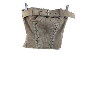 NWT Faux Leather Structured Corset Lace Up Bandeau Cream Sz 6 Prettylittlething